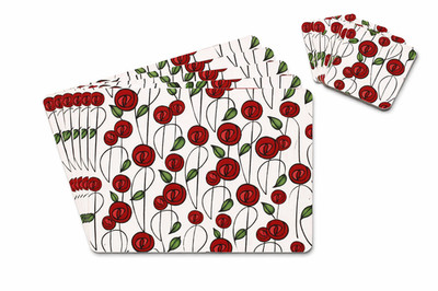 4 Tischsets & 4 Untersetzer Set Rot Rose Blumen Tischsets Esszimmer Küche Mackintos