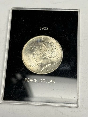 AU+ 1923-P Peace Silver Dollar in Black Hard Case, U.S. Type Coin $1