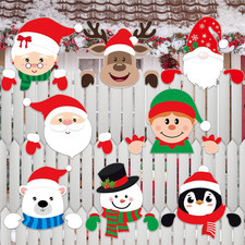8 Pcs Christmas Fence Peeker Decorations Santa Claus Elk Snowman Elf Yard Peekin