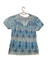 Rebecca Malone Top Women’s Large Short Sleeve  Blue Blouse Stretch Top