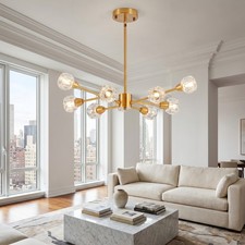 28 inch Gold Sputnik Crystal Chandelier Modern 9 Light Pendant Kitchen Fixture