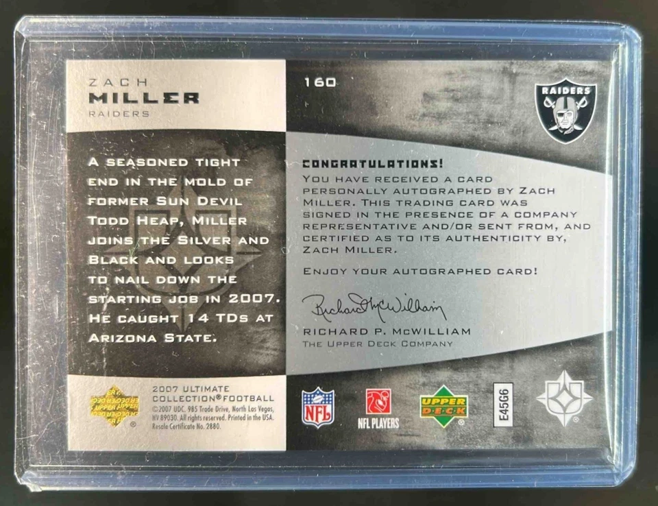 2007 Upper Deck Ultimate Zach Miller Rookie RC Auto #36/250 Raiders - Image 2 of 2