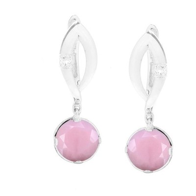 Ohrhänger 3,55 cttw rund natürlicher rosa Opal 14k Weißgold vergoldet 925