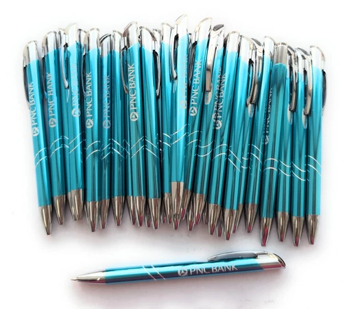 30 Premium Misprint Executive Metal Click Pens HUB PEN Lot Sky/Aqua BLUE INK