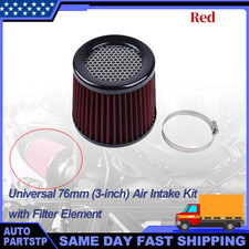 76MM 3 Inch High Flow Cone Cold Air Intake Filter Induction Kit Accessories Red