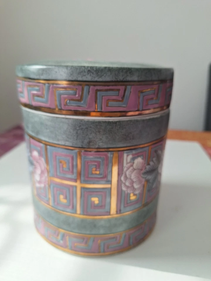 joli pot a coton , boite en céramique a decors de fleurs ,chine (Dal2) - Photo 3/4
