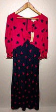 Love & Roses UK 16 Midi Dress Heart Pattern Pink Navy 3/4 Sleeve Valentines NWT