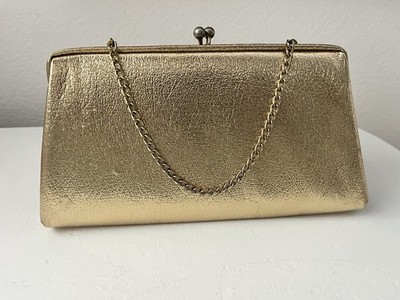 Vintage Gold Kiss LockEvening Bag Clutch Purse w/Chain Strap 5'' ,5 (h) x 10'' (w)