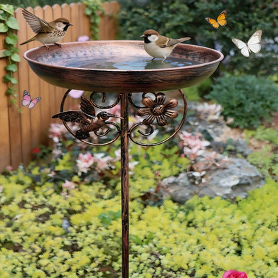 LOVFEN 1-layer Bird Bath Large Capacity Water Collection 5-Prong Ground Stake Us