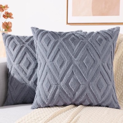 Summer Couch Throw Pillow Covers 18x18 Set of 2, Plush Faux Fur and Wool Look