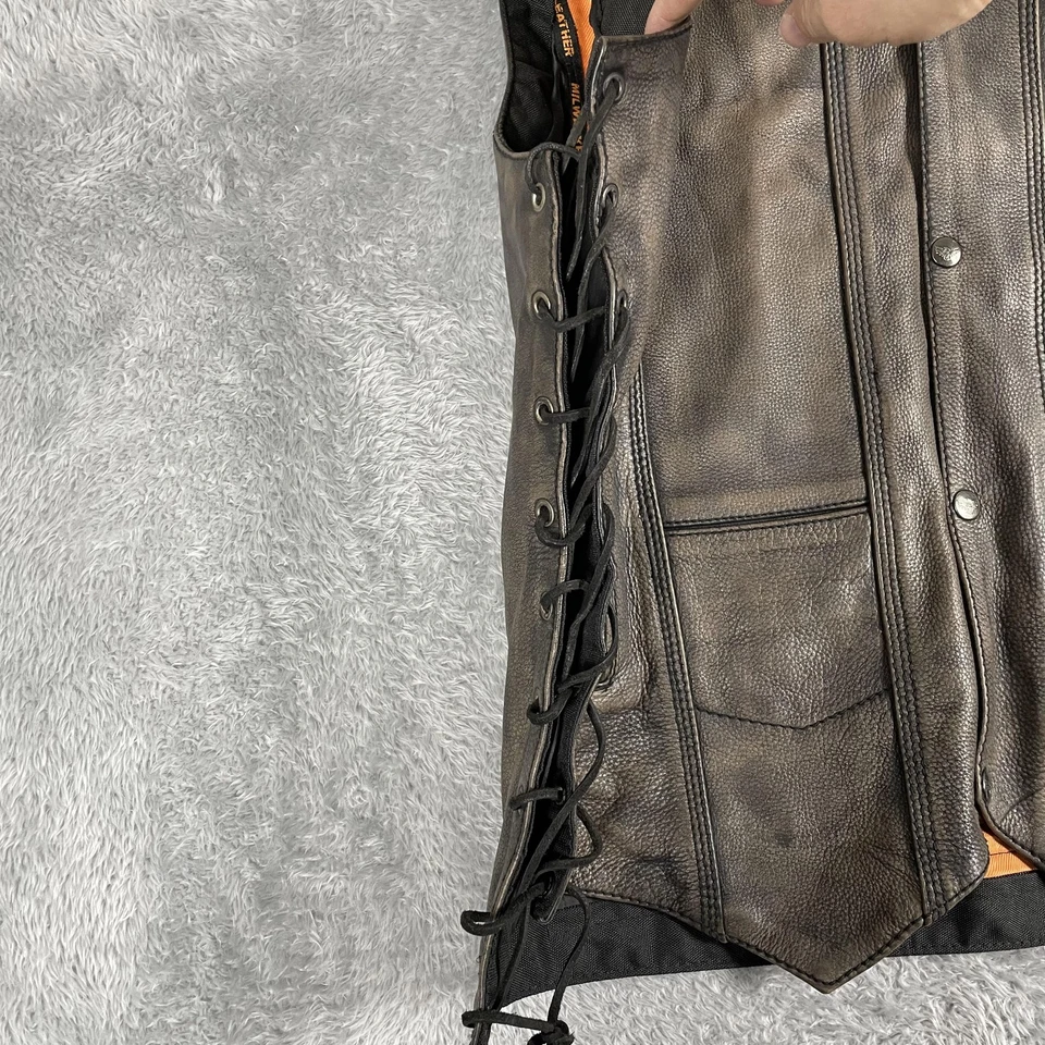 Milwaukee Leather Vest Mens 2XL Brown Distressed Side Lace Biker Motorcycle - Image 4 of 4