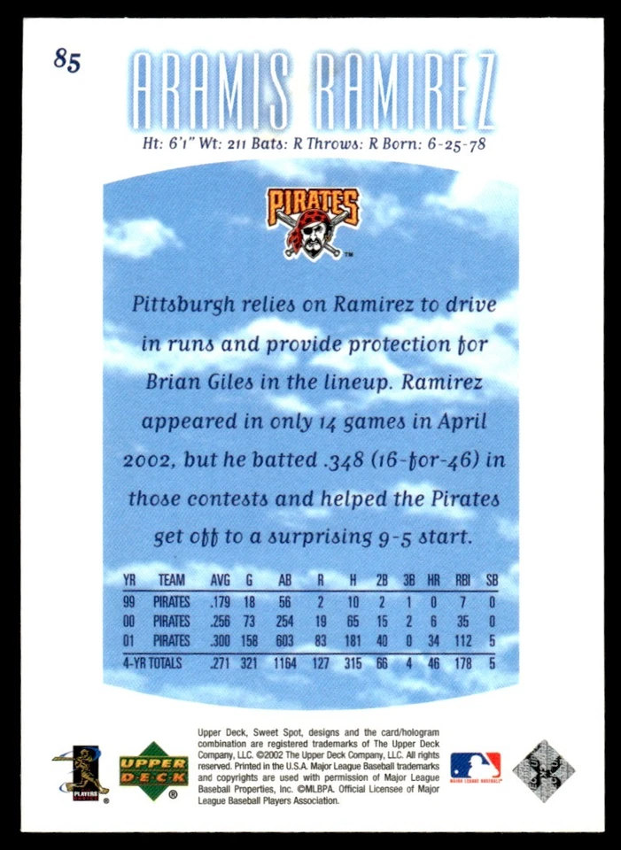 2002 Upper Deck Sweet Spot Aramis Ramirez Pittsburgh Pirates #85 - Image 2 of 2