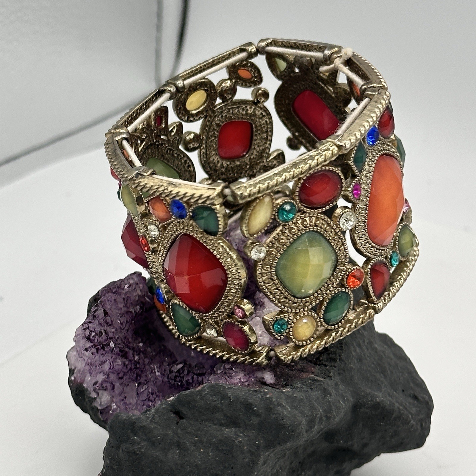 Colorful Multi Stone Statement Stretch Bracelet A… - image 5