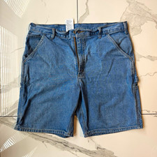 Carhartt Men s Blue Denim jorts Pockets Logo Flat Front Zip B28-STW
