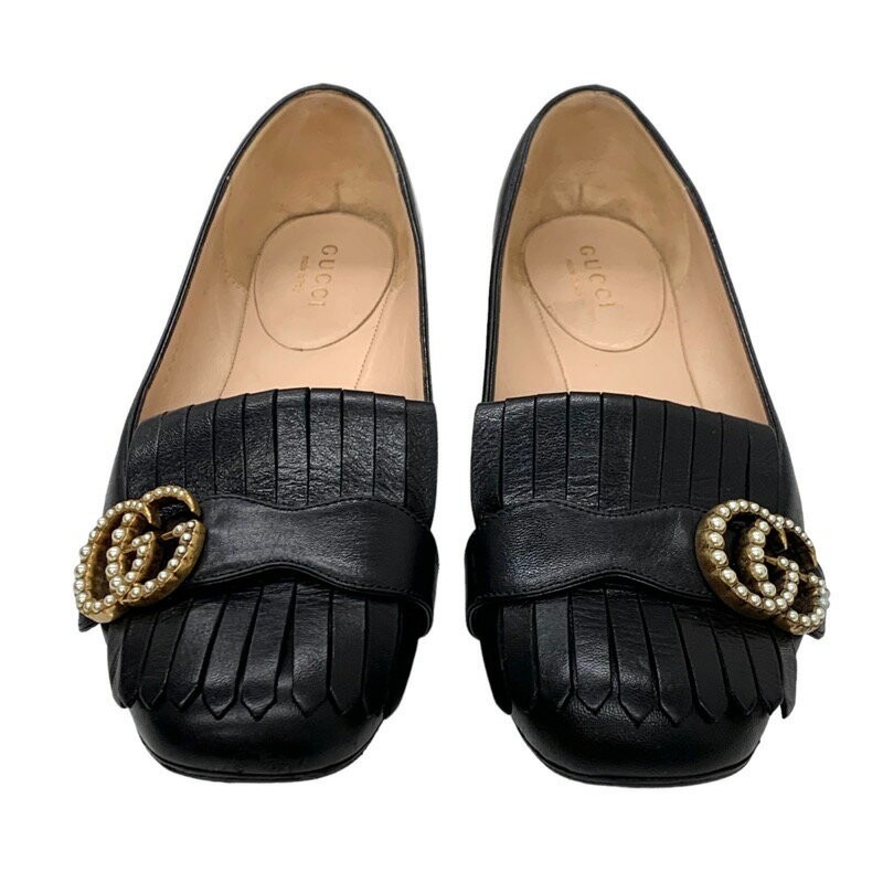 GUCCI Flat Shoes Pumps Double G GG Marmont EU 36 US 6 Leather Black Authentic thumbnail 10