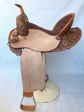 Western Barrel Racing Saddle Genuine Leather Hand Tooled High Cantle Saddle Tack