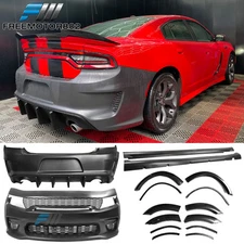 Fits 15-23 Charger Widebody Style Front Rear Side Bodykits Matte Black Diffuser