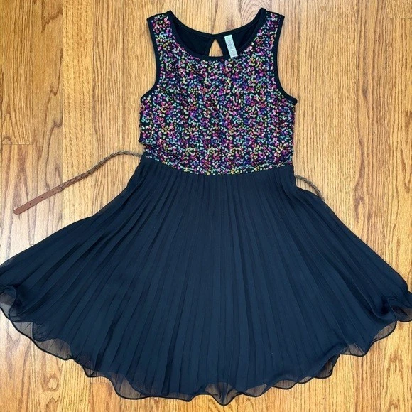 Xhilaration girls colorful sequins sleeveless pleated Black Dress - Image 3 of 4