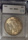 1923 P   Peace Silver Dollar. Golden Toning!!  ICG MS63.  Beautiful and Rare