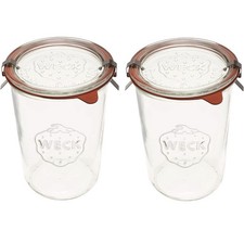 Juego de 2 frascos de almacenamiento de vidrio WECK 743 3/4 litros boca ancha sello hermético