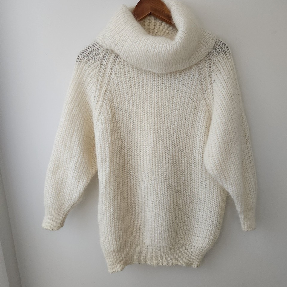 La Sweater by La Gender Off White Cream Roll Neck Jumper Mohair Wool Blend Fluff