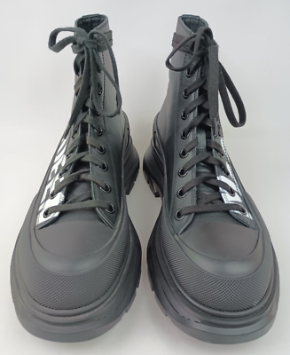 Alexander McQueen Mens Black Leather Graffiti Tread Slick High Top