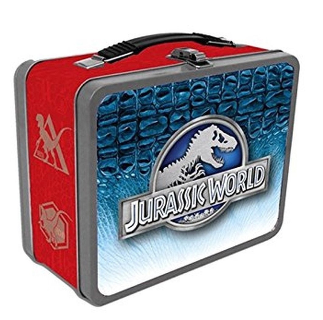 JURASSIC WORLD Large Tin Tote Metal Lunch Box Raptor