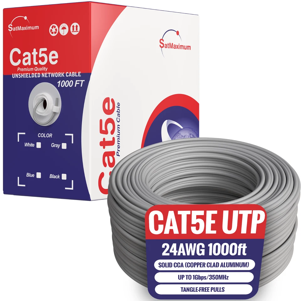 Cat5e 1000ft cable UTP Solid Gray LAN Network Ethernet RJ45 Bulk CAT5 24 AWG - Image 2 of 3