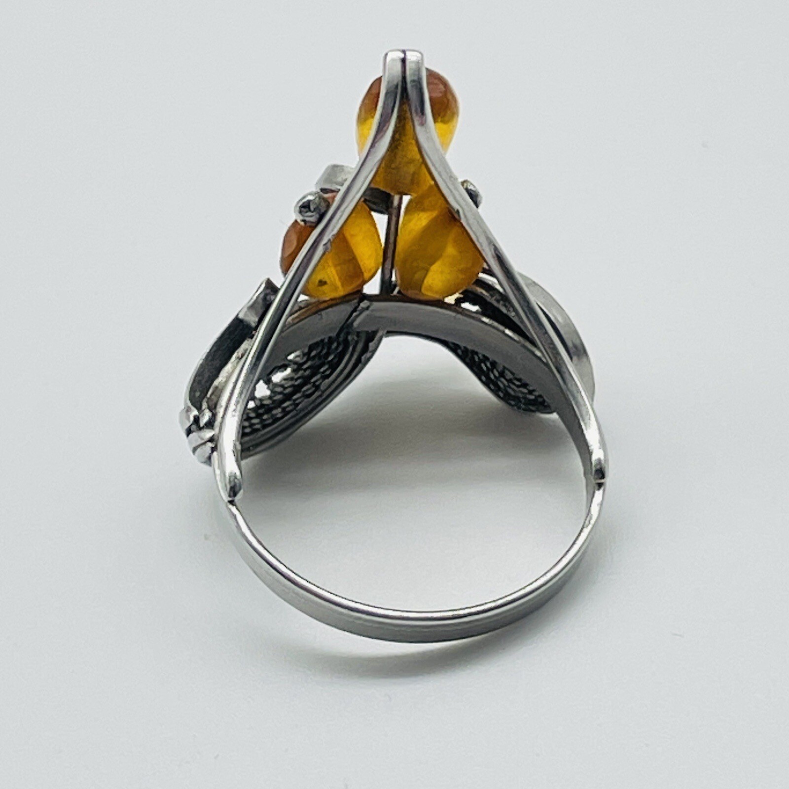 Silver Tone Yellow Cabochon Statement Ring Boho D… - image 3