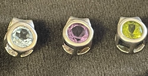 3 Sterling Silver 925 Bezel Solitaire Round Zirconia Spacer Beads Pendants 🌺🌺
