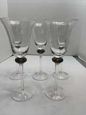 Clear Water Wine Goblet Glass 9.5" Rhinestone Ball With Gold Trim Set 5