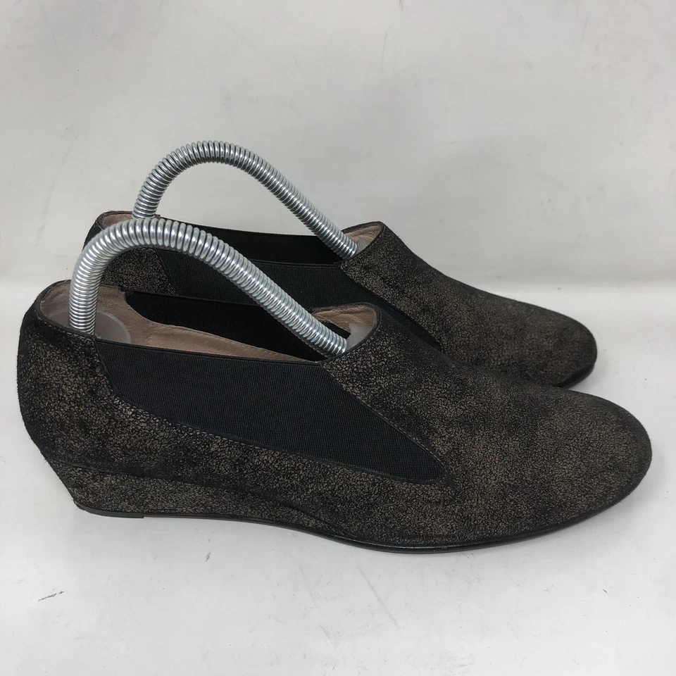 FS/NY Zapatos sin cordones de cuña de cuero marrón con suela francesa para mujer talla 8B Foto 4 de 4