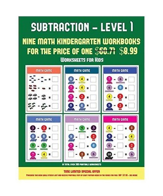 Worksheets for Kids (Kindergarten Subtraction/Taking Away Level 1): 30 Full Colo