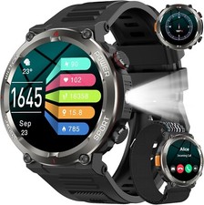 Military Smart Watch for Men, 100-Day Battery, Waterproof, 2 Straps, Call, LED