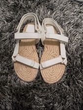  175 Tory Burch Bumper White Leather Espadrille Flat Sandals Size 7