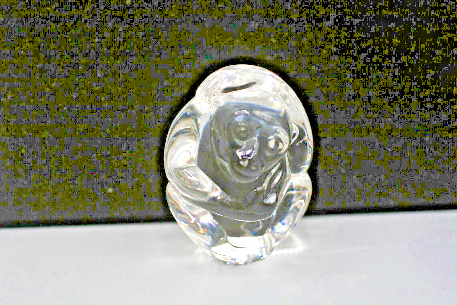 Steuben Crystal Glass Hand Cooler Paperweight Monkey Signed E1