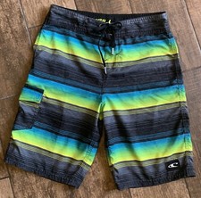 O  neill Blue, Green, Yellow, Grey, Black Striped Boy Swim Shorts Size 26