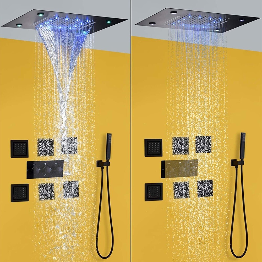 Waterfall&Rain Shower System Faucet Set LED Ceiling Shower Head Shower Body Jets