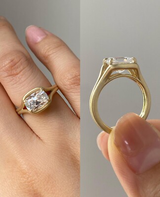 Solitaire 2CTW Elongated Old Mine Cushion Cut Moissanite Engagement Ring For Her
