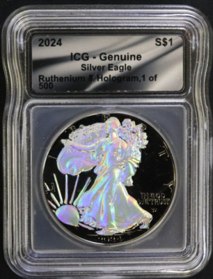 2024 ICG Genuine U.S. Silver Eagle Ruthenium Hologram 1 of 500 S$1