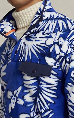 $248 Polo Ralph Lauren Blue Palm Frond Brushed Fleece Pullover Men s XXL Rare