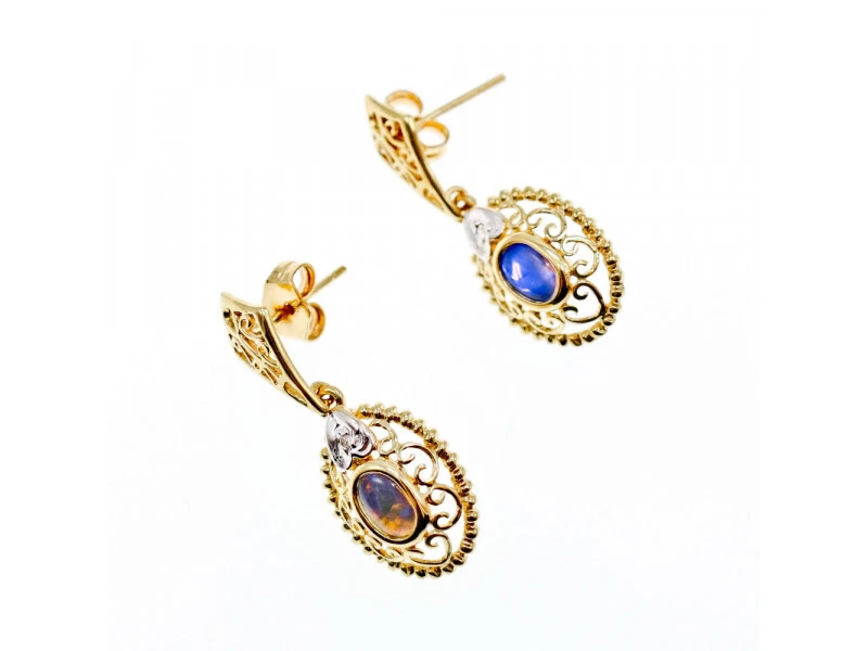 14K YELLOW GOLD MOONSTONE & DIAMONDS EARRINGS - Image 3 of 4