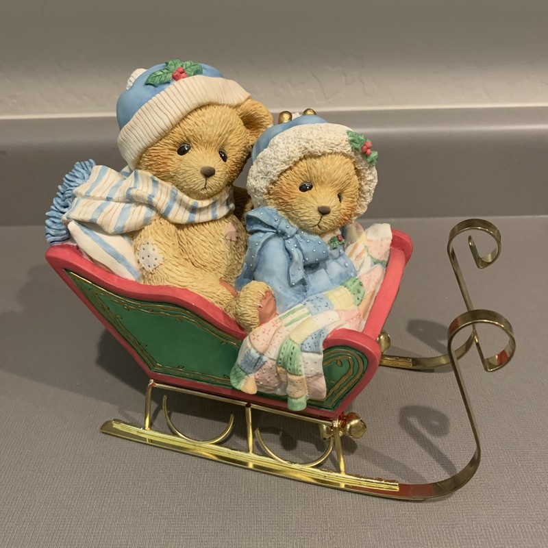  Cherished Teddies 1994 Bundled Up For The Holidays Musical Sleigh By Enesco