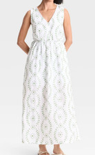 NEW A New Day Women's Maxi Open Back Sundress Green Embroidery Size Large