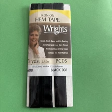 Vtg Wrights Iron On Hem Tape 1/2" Wide 100% Polyester 3 yds PC05 608 Black  031