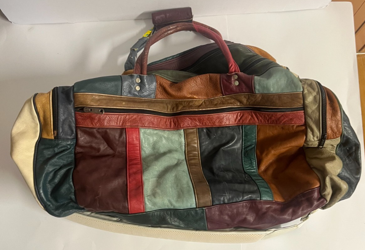 Vintage LEATHER PATCHWORK Large Shoulder Crossbod… - image 7