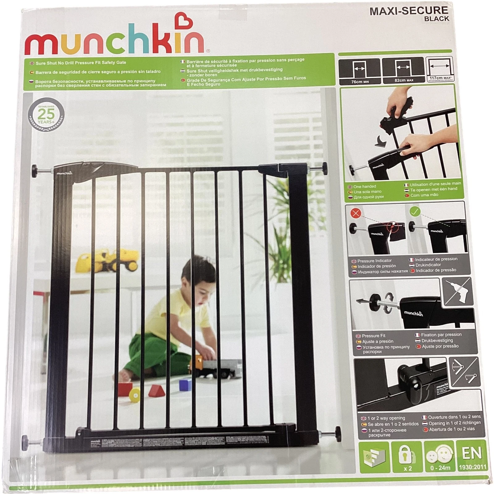 MUNCHKIN Maxi-Secure Safety Gate Pressure Fit Black 76-117cm Stairs
Opens in a new window or tab
