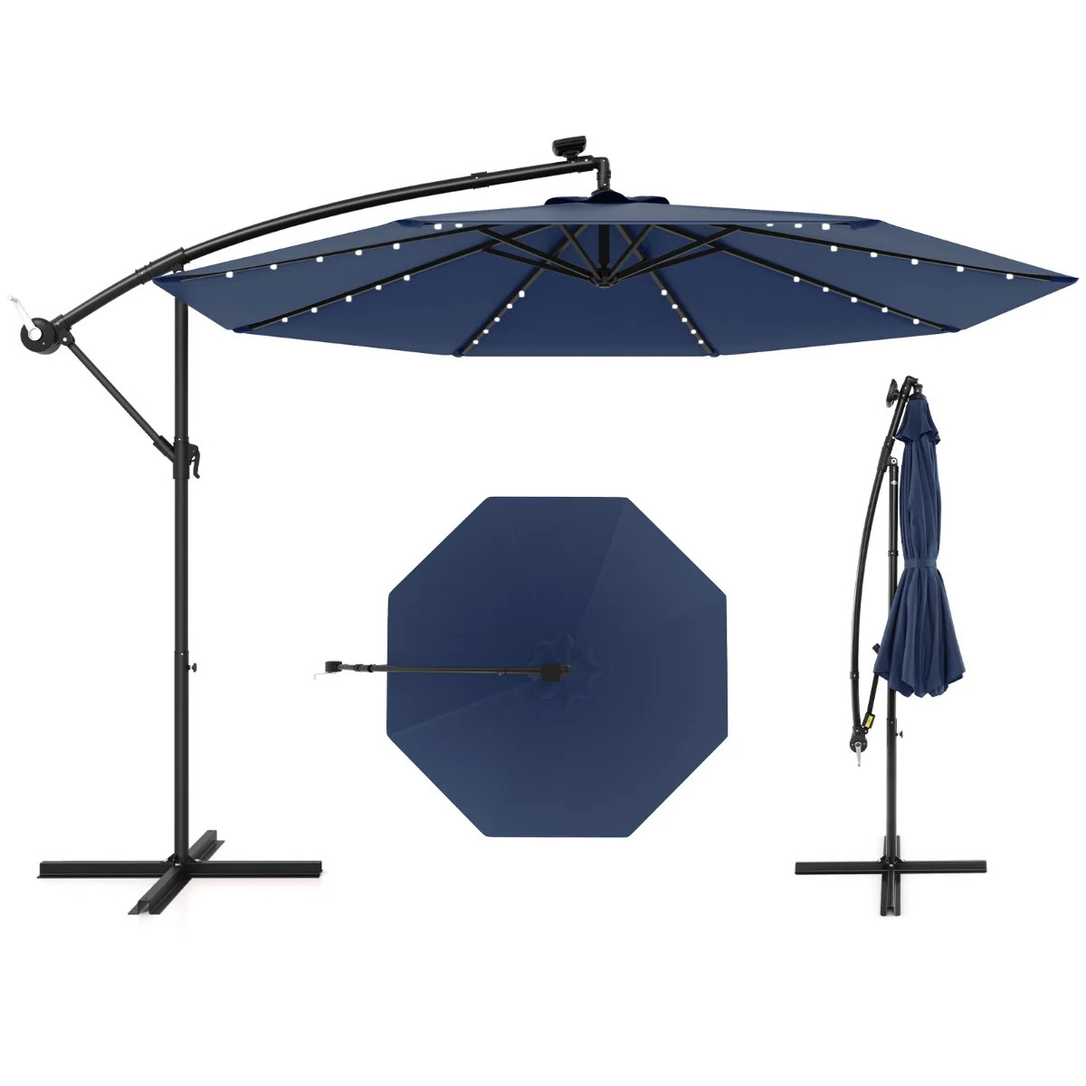 Parasol déporté 300x250 cm inclinable gris anthracite avec éclairage LED solaire