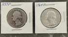 1937 P, 1964 P WASHINGTON QUARTERS, CIRCULATED, UNGRADED