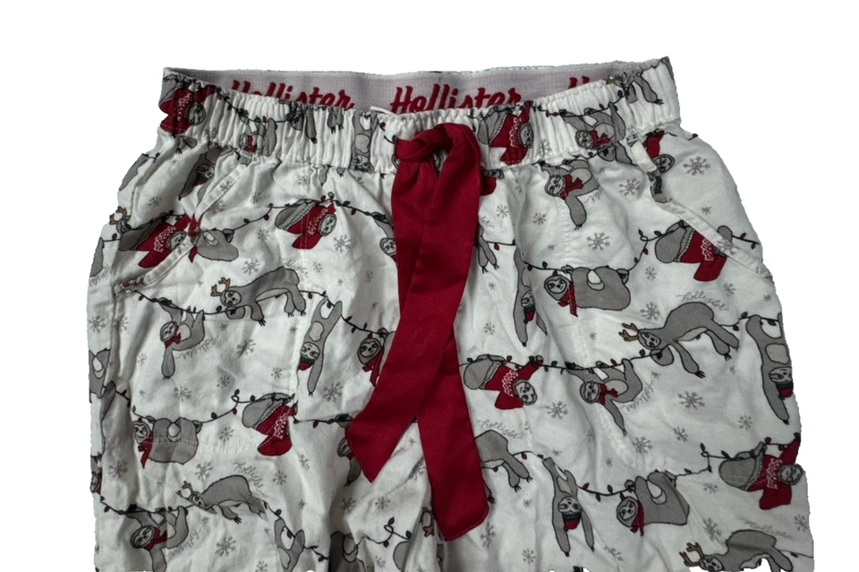 Pantalones de pijama Hollister Sloth Christmas Lights para mujer pequeños blancos Foto 3 de 4